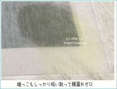 デオシート プレミアム 12時間超消臭＆超吸収の端漏れ検証画像