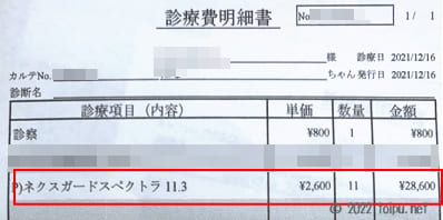 といぷねっと管理人ワタシが購入していたネクスガードスペクトラのレシート画像